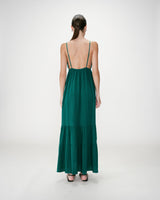 Robe longue fluide en coton col V à bretelles emeraude Wynora