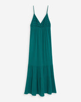 Robe longue fluide en coton col V à bretelles emeraude Wynora