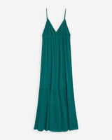Robe longue fluide en coton col V à bretelles emeraude Wynora