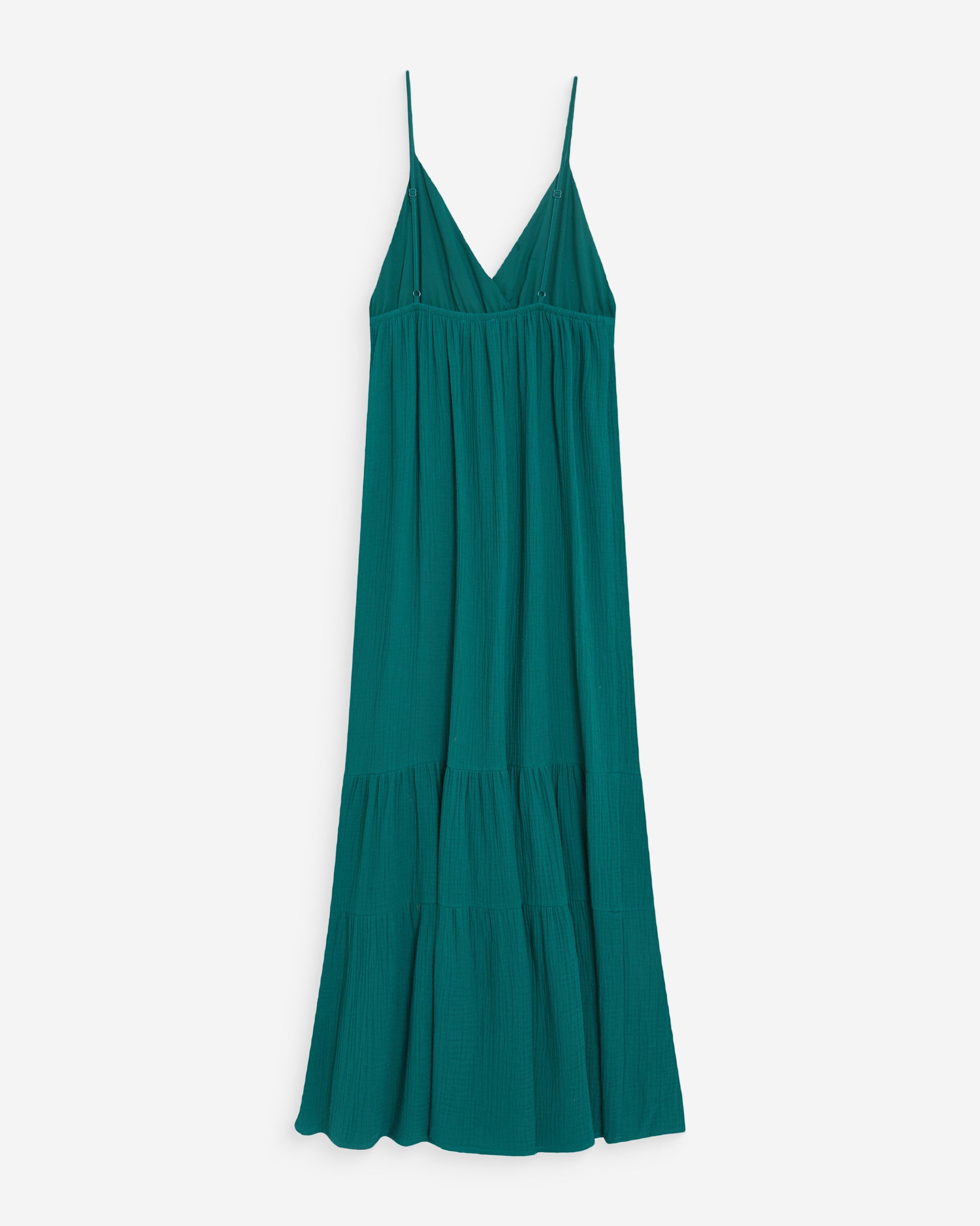 Robe longue fluide en coton col V à bretelles emeraude Wynora