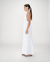 Robe longue fluide en coton col V à bretelles white Wynora