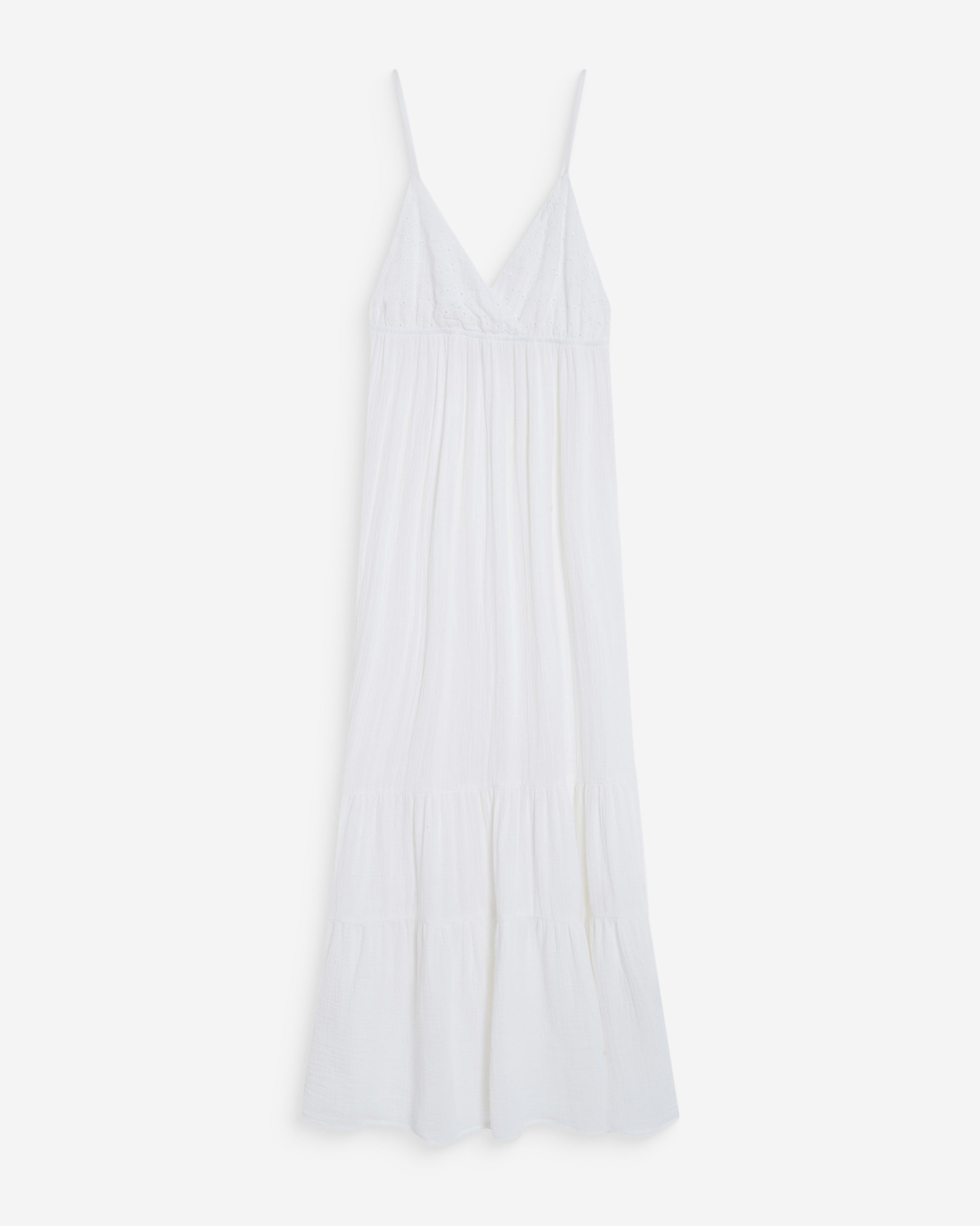 Robe longue fluide en coton col V à bretelles white Wynora