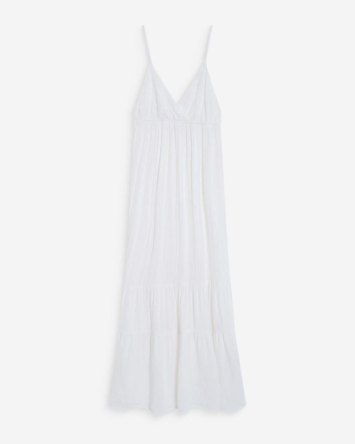 Robe longue fluide en coton col V à bretelles white Wynora