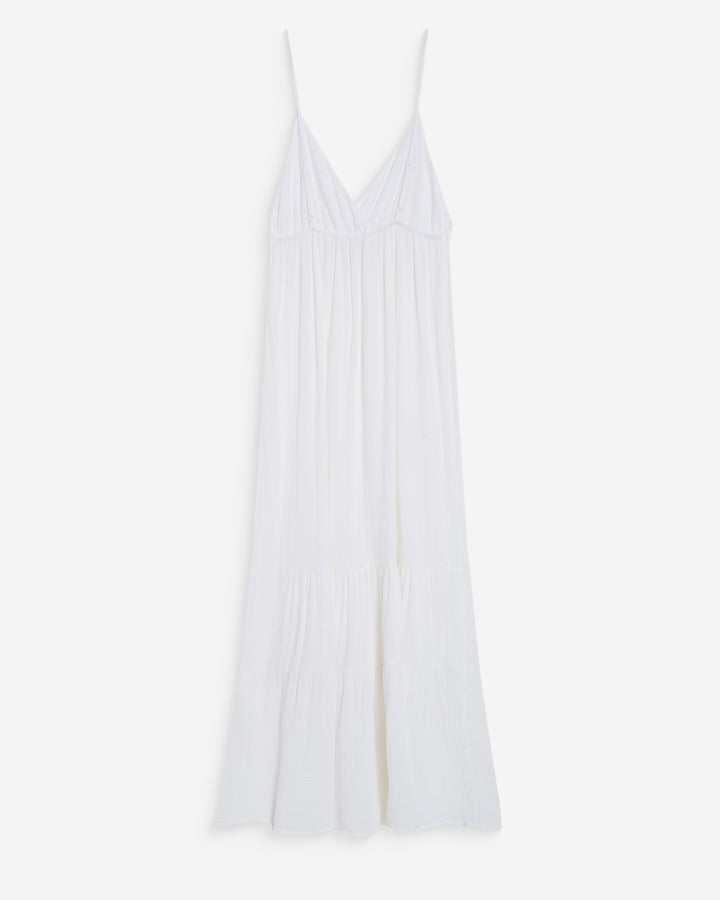 Robe longue fluide en coton col V à bretelles white Wynora