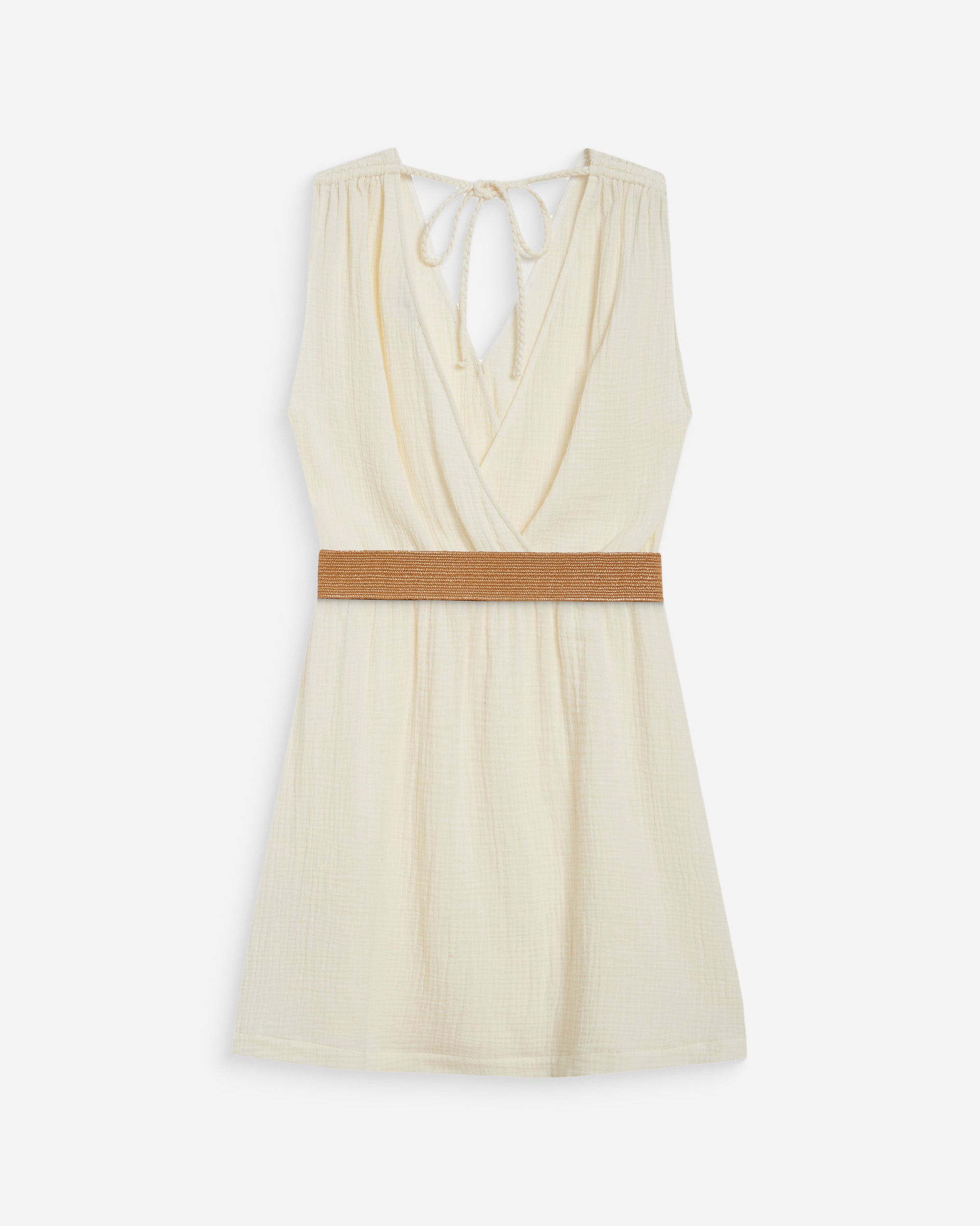 Robe courte en gaze de coton ceinturée ecru Wrenna