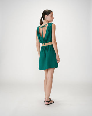 Robe courte en gaze de coton ceinturée emeraude Wrenna
