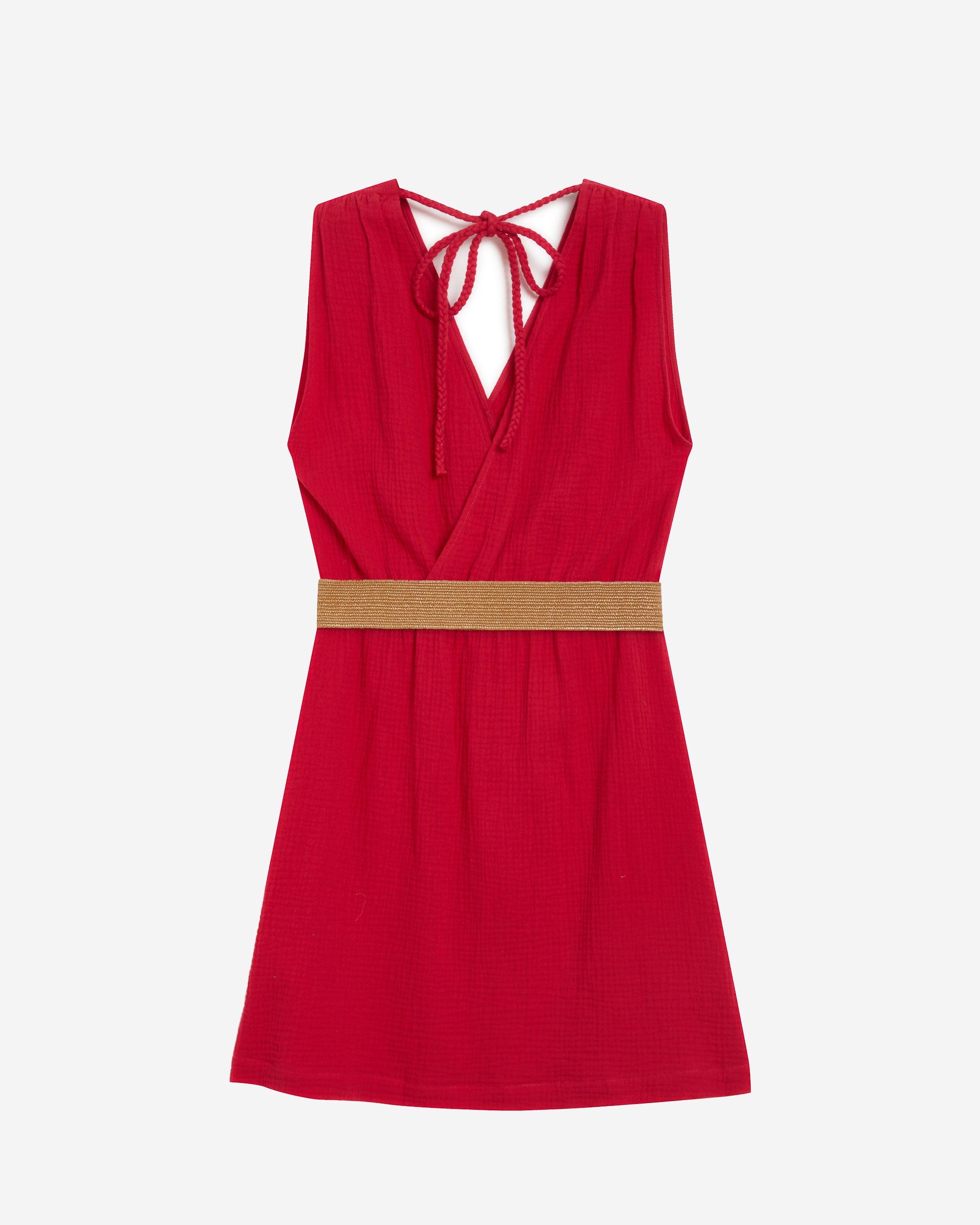 Robe courte en gaze de coton ceinturée fuchsia Wrenna