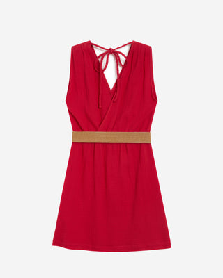 Robe courte en gaze de coton ceinturée fuchsia Wrenna