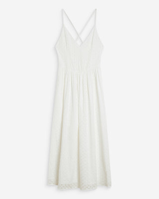 Robe longue évasée col V en broderie anglaise white Wimala