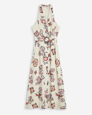 Robe midi ceinturée col V imprimé floral ecru Wink
