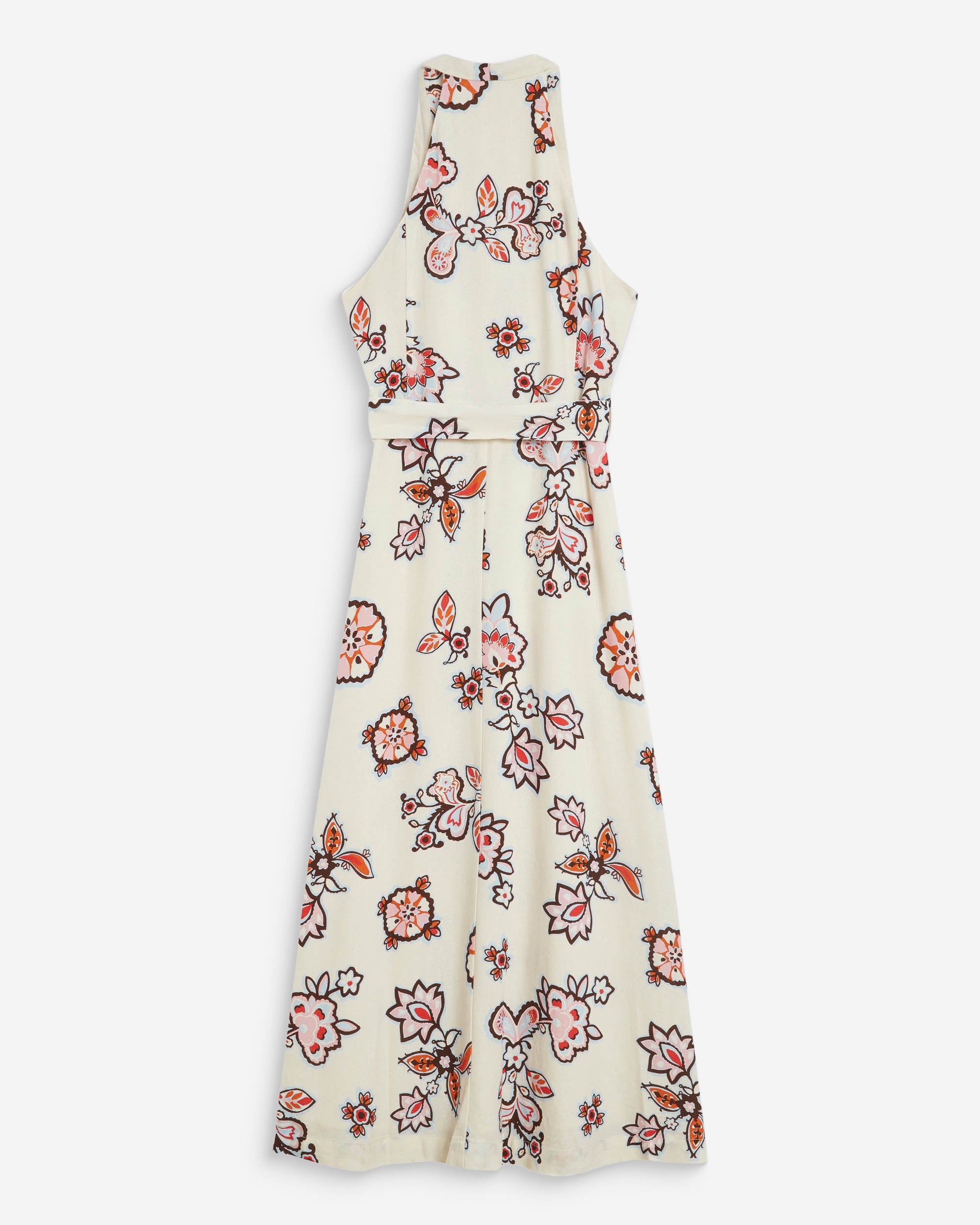 Robe midi ceinturée col V imprimé floral ecru Wink