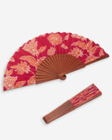 Abanico de madera y tela estampado floral fuchsia Weslyn