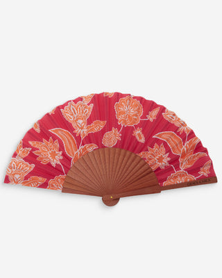 Abanico de madera y tela estampado floral fuchsia Weslyn