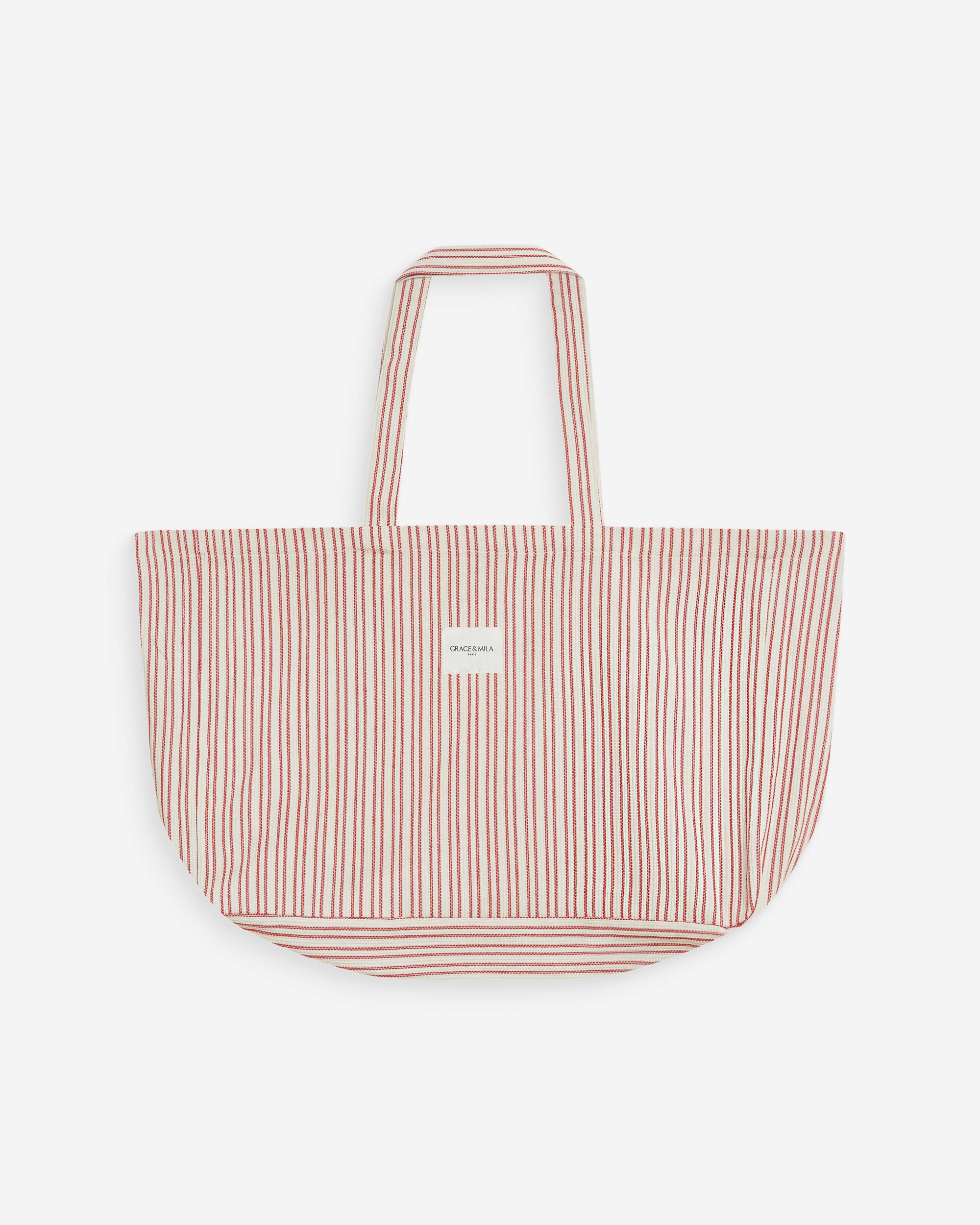 Tote bag grande de algodón a rayas rouge Wanda