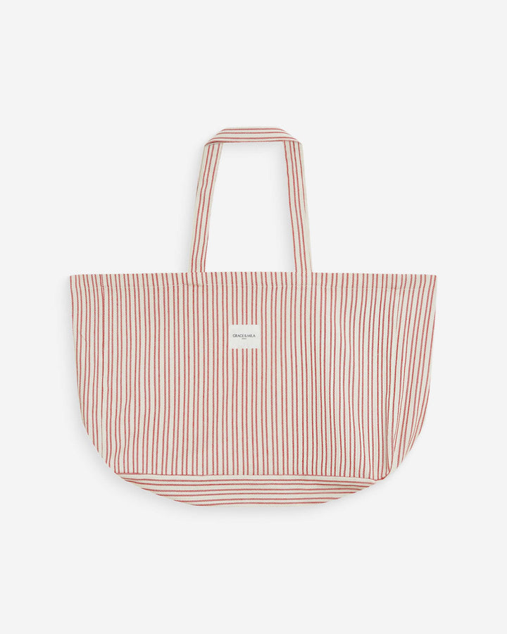 Tote bag grande de algodón a rayas rouge Wanda