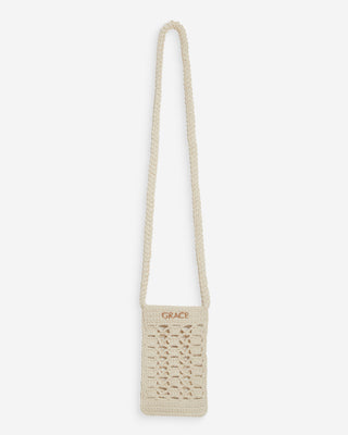 Pochette bandoulière de téléphone en crochet ecru Walt