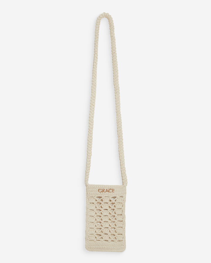 Pochette bandoulière de téléphone en crochet ecru Walt