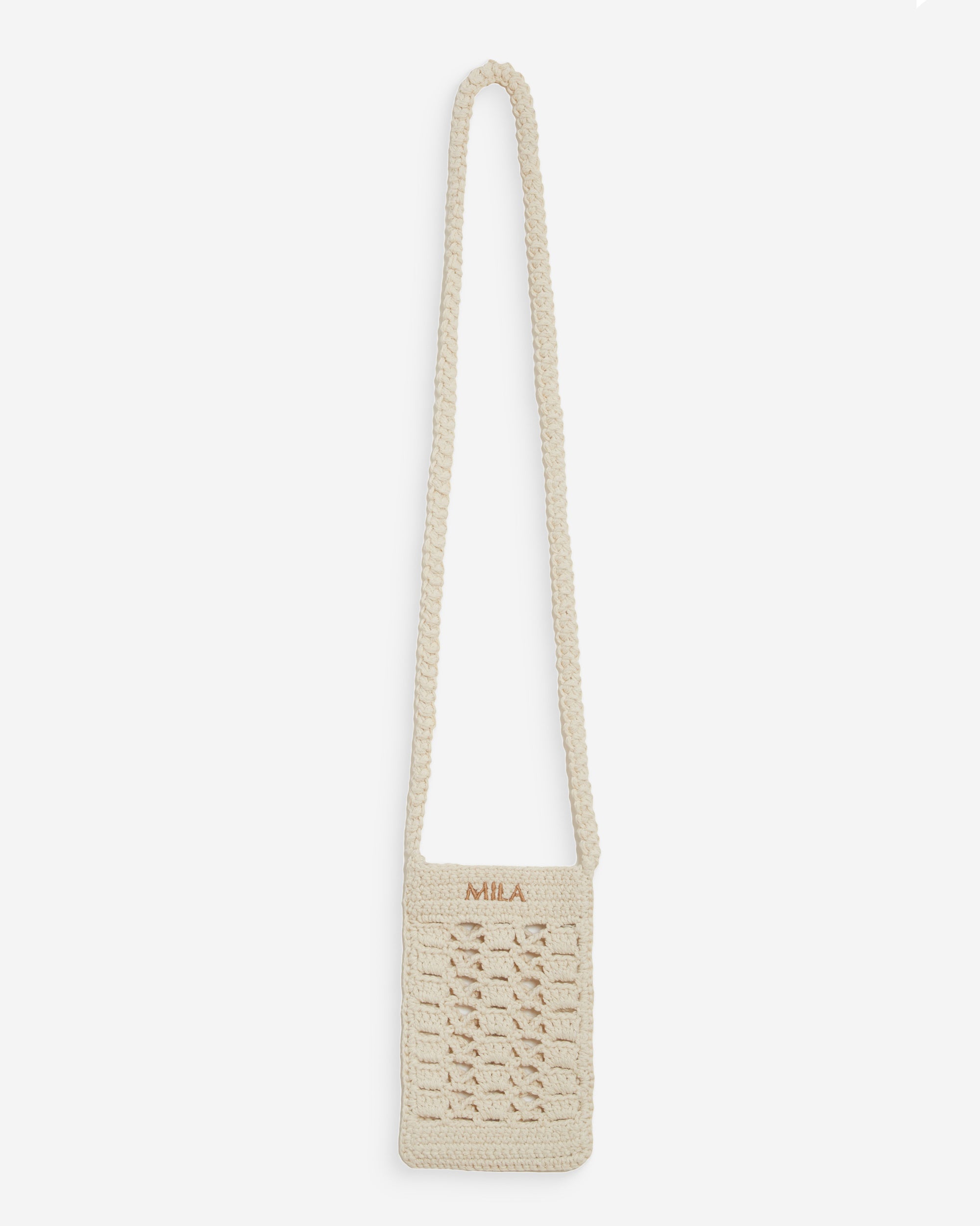 Pochette bandoulière de téléphone en crochet ecru Walt