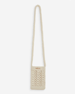 Pochette bandoulière de téléphone en crochet ecru Walt