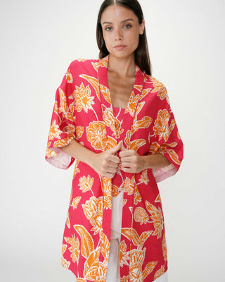 Short sleeve floral print kimono fuchsia Wahana