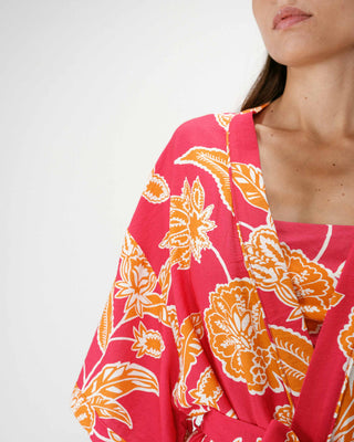 Short sleeve floral print kimono fuchsia Wahana
