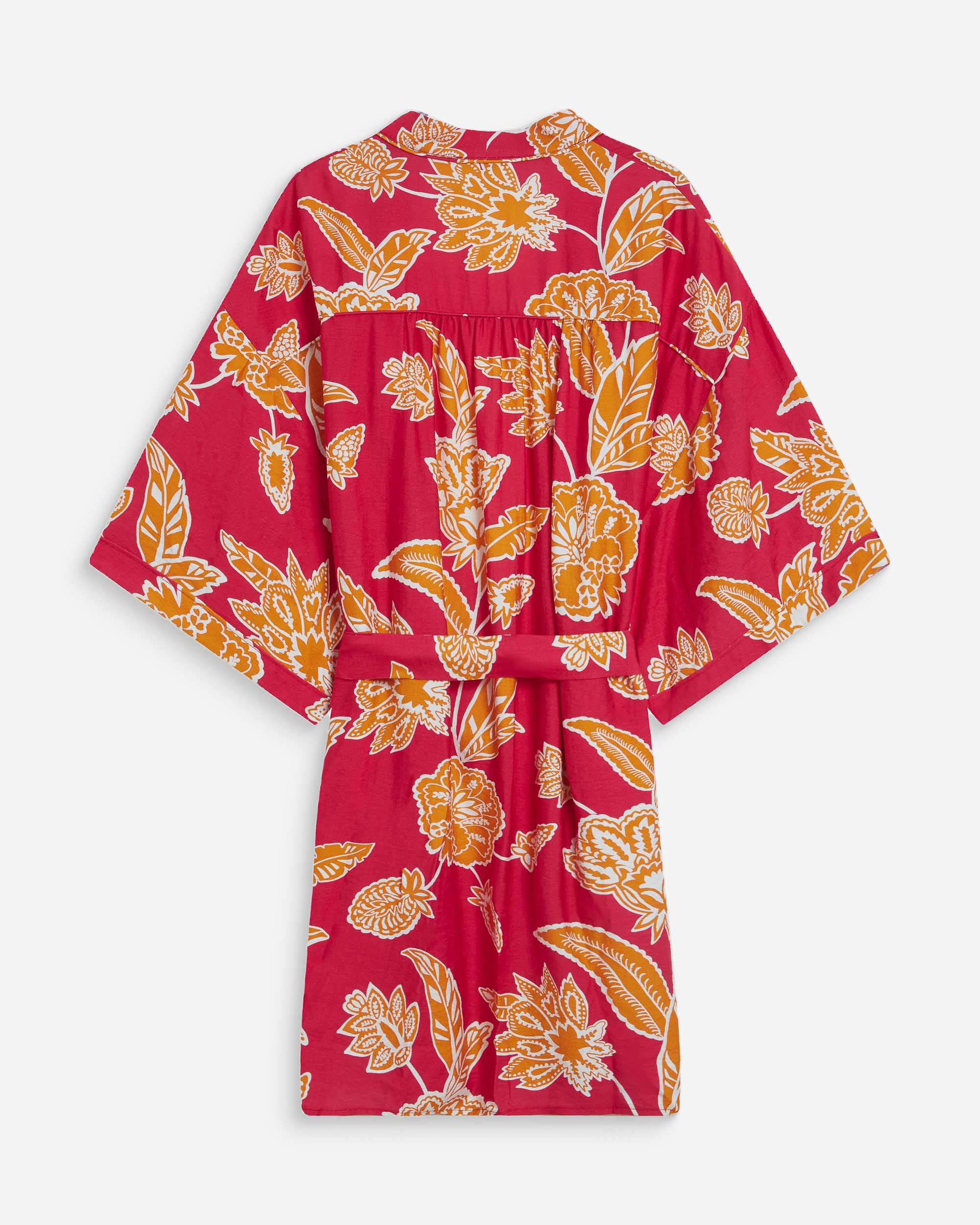 Short sleeve floral print kimono fuchsia Wahana