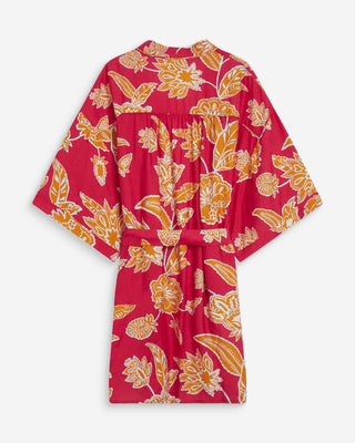 Short sleeve floral print kimono fuchsia Wahana