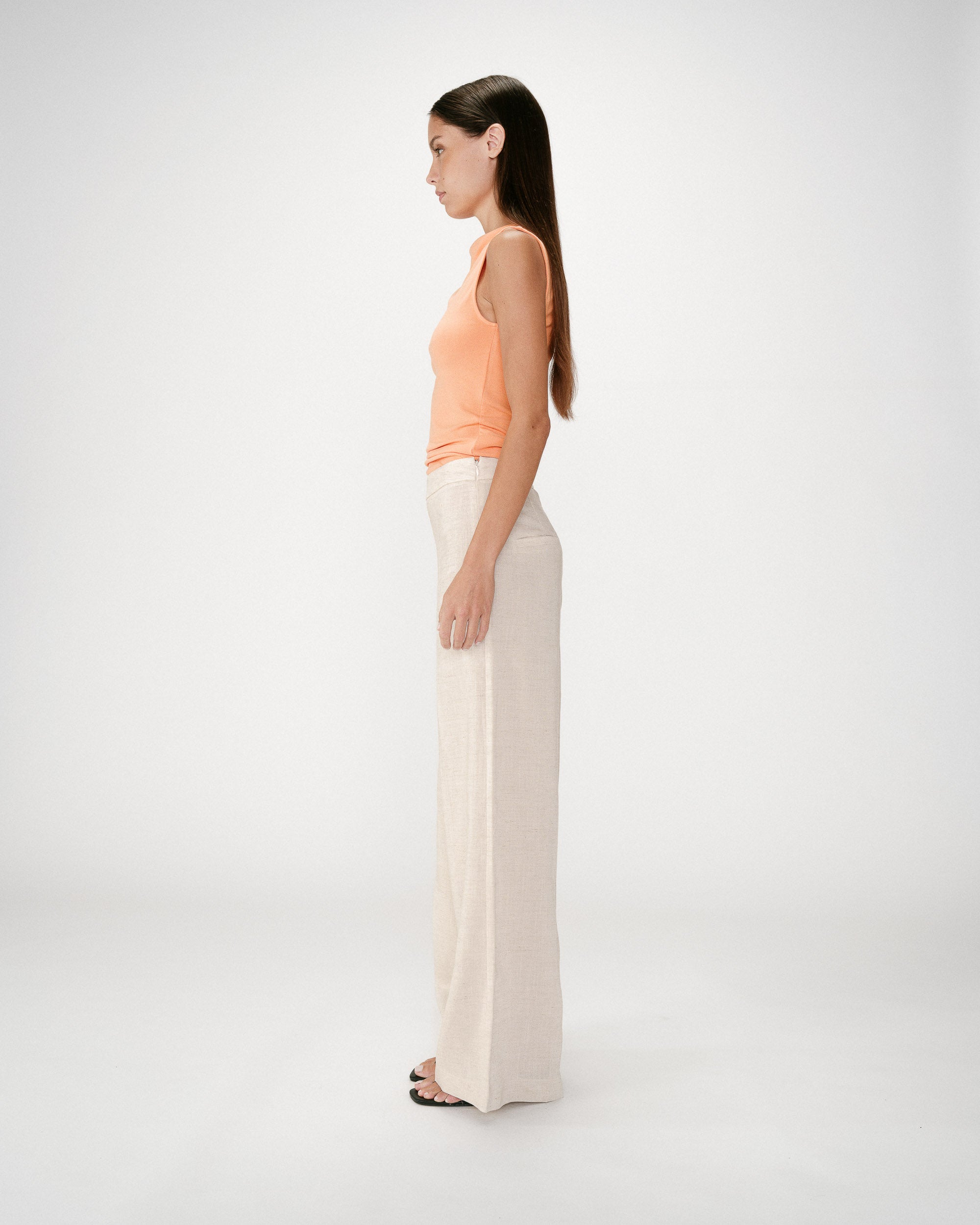 Pantalon droit taille haute jambes larges en lin sable Wesley