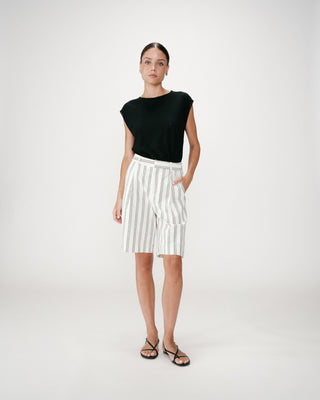 Bermuda droit en coton à plis rayure Wello