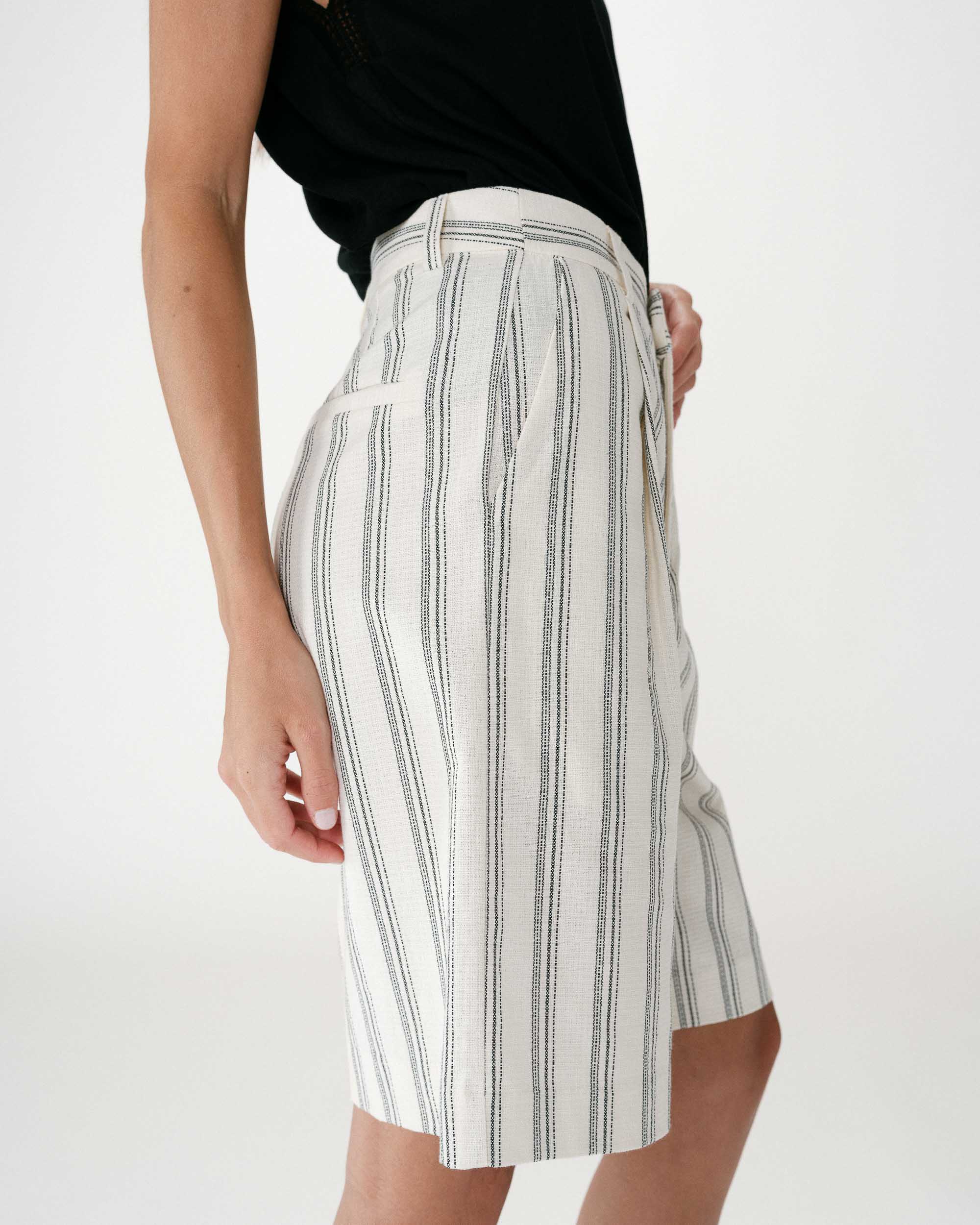 Bermuda droit en coton à plis rayure Wello