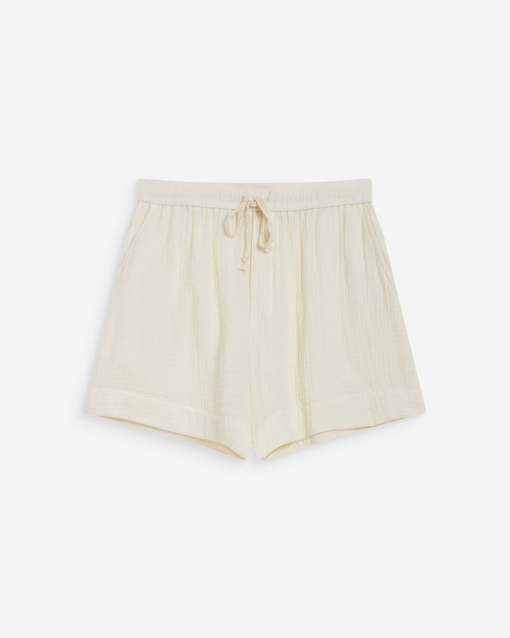 Short amplio de gasa de algodón tiro alto ecru Wasabi