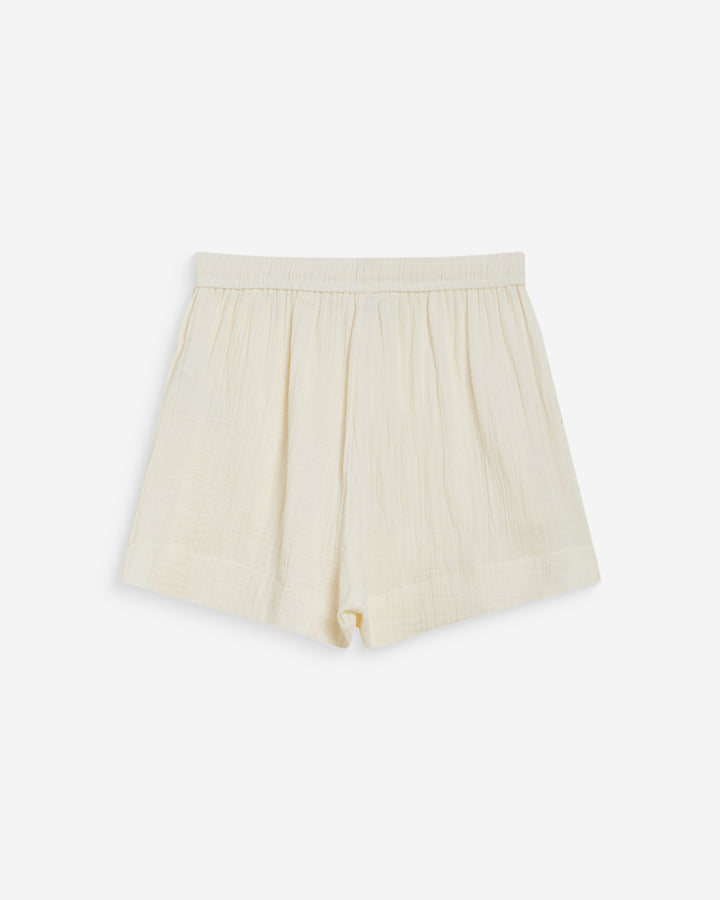 Short amplio de gasa de algodón tiro alto ecru Wasabi