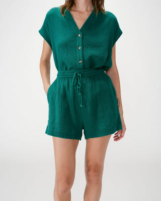 High-waisted cotton gauze wide shorts emeraude Wasabi