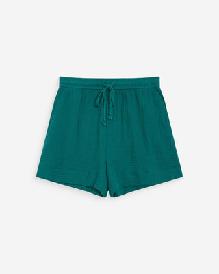 High-waisted cotton gauze wide shorts emeraude Wasabi