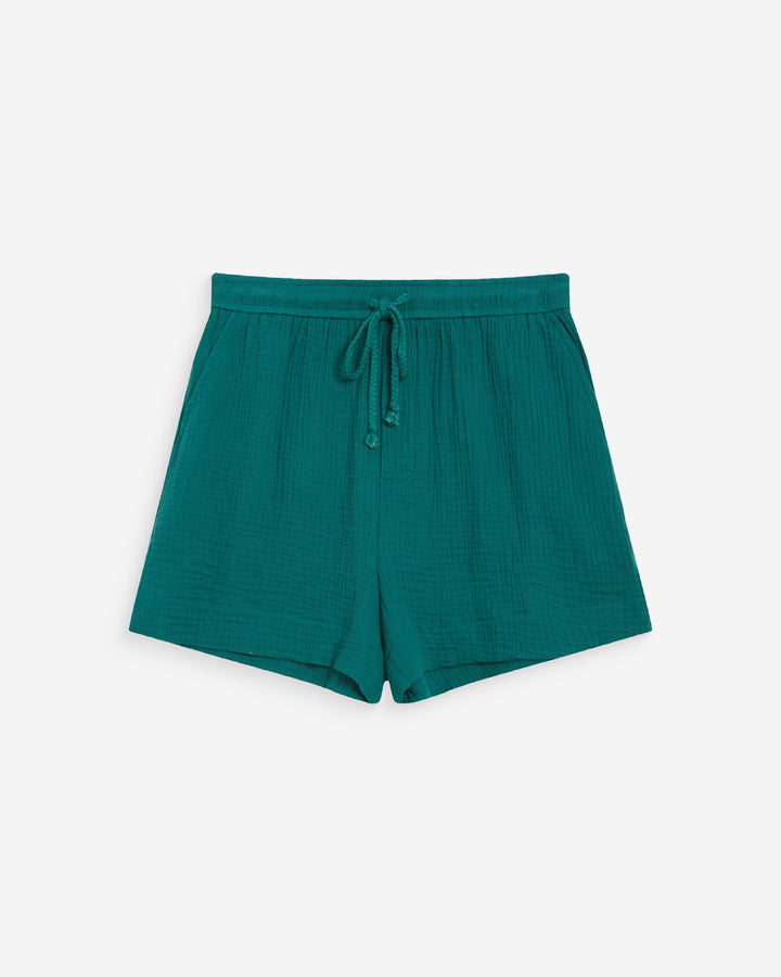Short amplio de gasa de algodón tiro alto emeraude Wasabi
