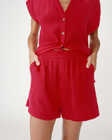 High-waisted cotton gauze wide shorts fuchsia Wasabi
