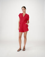 High-waisted cotton gauze wide shorts fuchsia Wasabi
