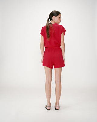 High-waisted cotton gauze wide shorts fuchsia Wasabi