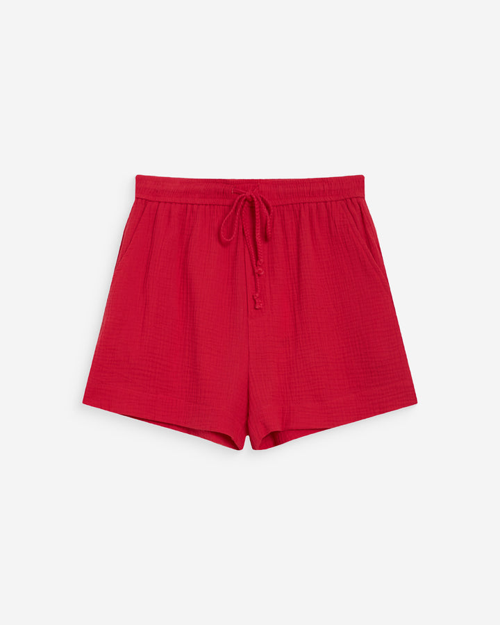 High-waisted cotton gauze wide shorts fuchsia Wasabi