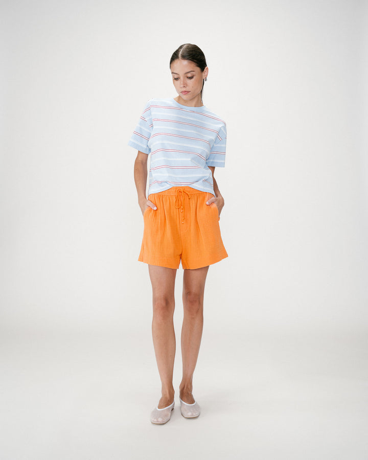 High-waisted cotton gauze wide shorts orange Wasabi