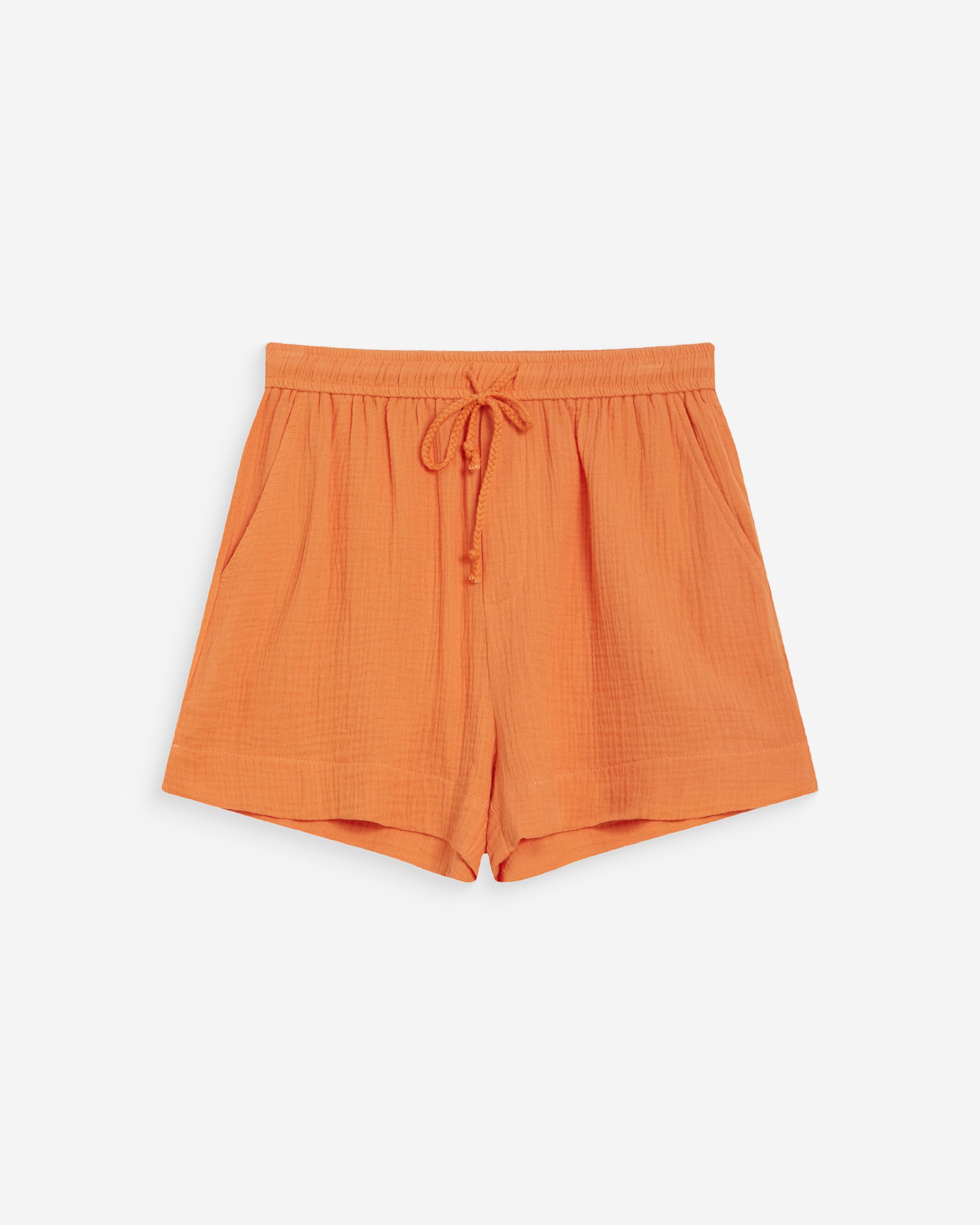 High-waisted cotton gauze wide shorts orange Wasabi