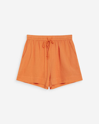High-waisted cotton gauze wide shorts orange Wasabi