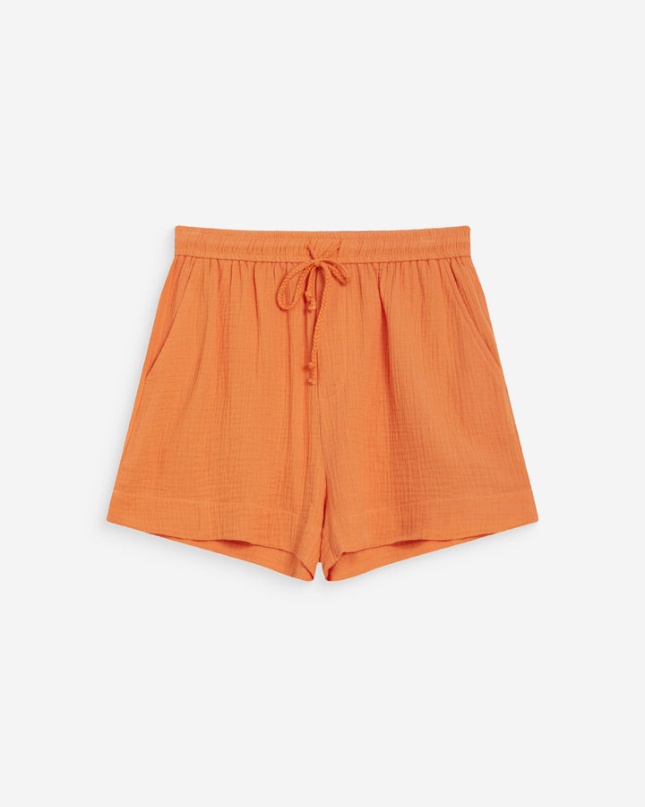 High-waisted cotton gauze wide shorts orange Wasabi