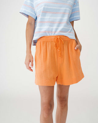 High-waisted cotton gauze wide shorts orange Wasabi