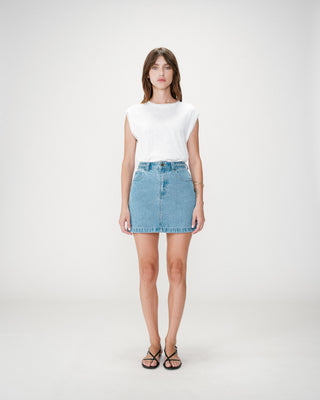Falda corta vaquera tiro alto lightblue Whitney