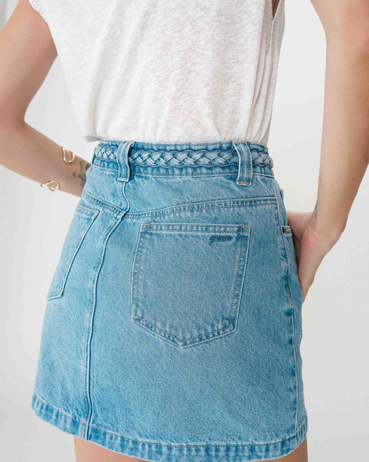 Falda corta vaquera tiro alto lightblue Whitney