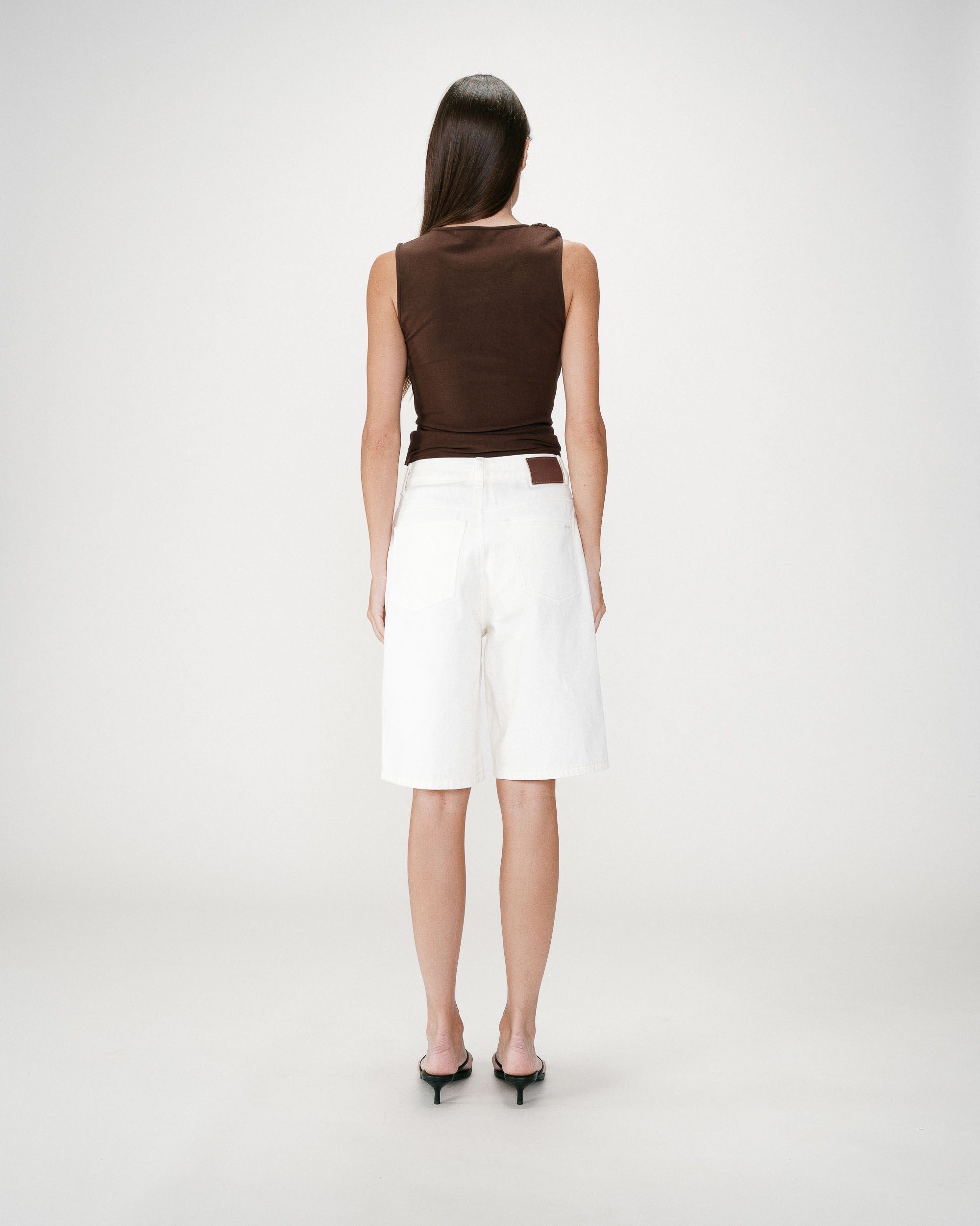 High-waisted long denim bermuda shorts ecru Will