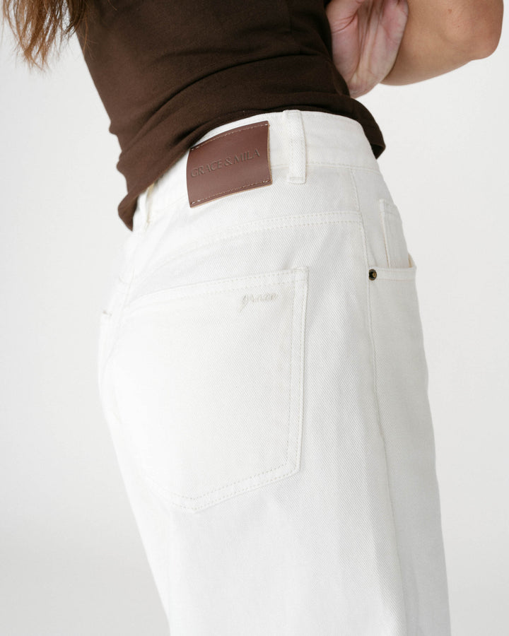 High-waisted long denim bermuda shorts ecru Will