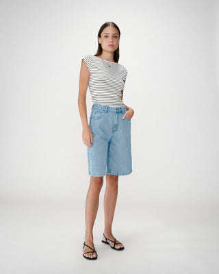 Bermuda long en jean taille haute skyblue Will