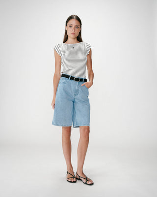 Bermuda long en jean taille haute skyblue Will